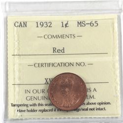 1-cent 1932 ICCS Certified MS-65 RED! Frosted satin fields with near full red throughout.