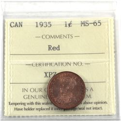 1-cent 1935 ICCS Certified MS-65 RED!