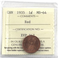 1-cent 1935 ICCS Certified MS-64 RED!