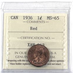 1-cent 1936 ICCS Certified MS-65 Red.