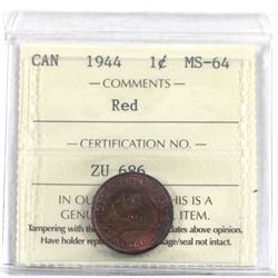 1-cent 1944 ICCS Certified MS-64; Red