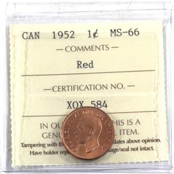 1-cent 1952 ICCS Certified MS-66 RED! A true Gem with exceptional Luster and strike details.