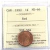 Image 1 : 1-cent 1952 ICCS Certified MS-66 RED! A true Gem with exceptional Luster and strike details.