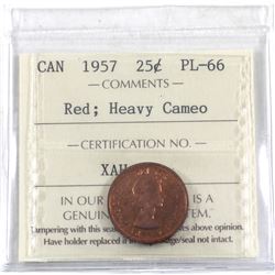 1-cent 1957 ICCS Certified PL-66 Red; Heavy Cameo.