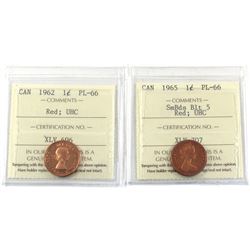 1-cent 1962 & 1965 SmBds Blt 5 ICCS Certified PL-66 Ultra Heavy Cameo. 2pcs