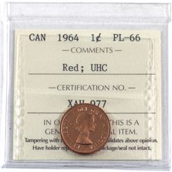 1-cent 1964 ICCS Certified PL-66 Red; Ultra Heavy Cameo.