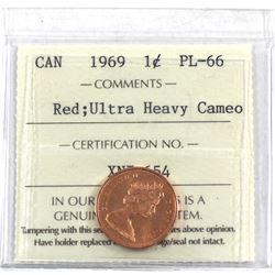 1-cent 1969 ICCS Certified PL-66 Red; Ultra Heavy Cameo.