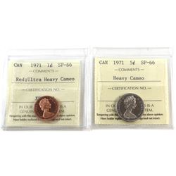 1-cent 1971 ICCS Certified SP-66 Red Ultra Heavy Cameo & 1971 5-cent ICCS SP-66 Heavy Cameo (2pcs)