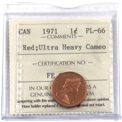 1-cent 1971 ICCS Certified PL-66 Red; Ultra Heavy Cameo.