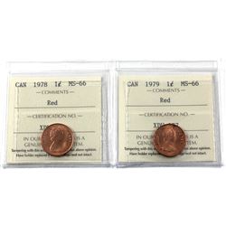 1-cent 1978 & 1979 ICCS Certified MS-66 Red (2pcs)