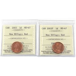 1-cent 2003 & 2003-P New Effigy ICCS Certified MS-67 (2pcs)