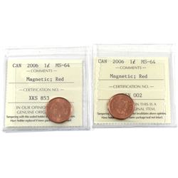 1-cent 2006 Magnetic ICCS Certified MS-64. 2pcs