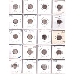Estate Lot of 40x Silver 5-cent from 1858-1920 - all different dates! Great collector Lot!