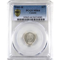 5-cent 1881-H PCGS Certified MS-64! Beautiful Blast White coin with strong strike details! Worth a p