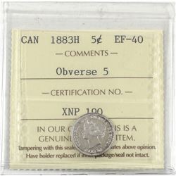 5-cent 1883-H Obv.5, ICCS Certified EF-40. Bright attractive coin with hints of Mint Luster in the b