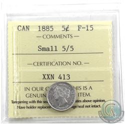 5-cent 1885 Small 5/5 ICCS Certified F-15.
