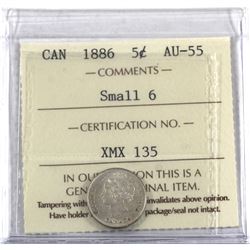5-cent 1886 Small 6 ICCS Certified AU-55.