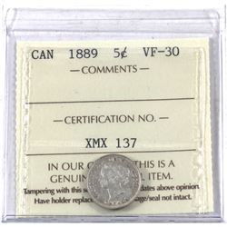 5-cent 1889 ICCS Certified VF-30
