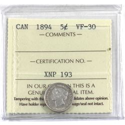 5-cent 1894 ICCS Certified VF-30