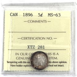 5-cent 1896 ICCS Certified MS-63.