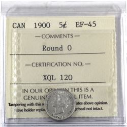 5-cent 1900 Round 0's ICCS Certified EF-45.