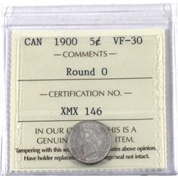 5-cent 1900 Round O ICCS Certified VF-30