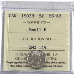 5-cent 1902H Small H ICCS Certified MS-63.