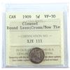Image 1 : 5-cent 1909 Round Leaves Cross/Bow Tie ICCS Certified VF-30 (Cleaned). Scarce variety!