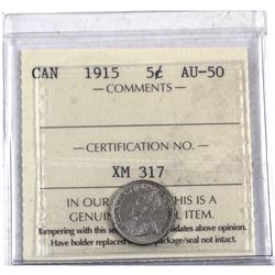 5-cent 1915 ICCS Certified AU-50.