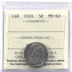 5-cent 1924 ICCS Certified MS-62.