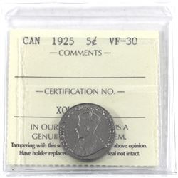 5-cent 1925 ICCS Certified VF-30.