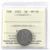 Image 1 : 5-cent 1925 ICCS Certified VF-30.