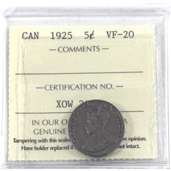 5-cent 1925 ICCS Certified VF-20.