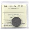 Image 1 : 5-cent 1925 ICCS Certified VF-20.