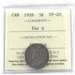 5-cent 1926 Far 6 ICCS Certified VF-20.