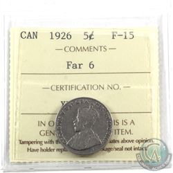 5-cent 1926 Far 6 ICCS Certified F-15.