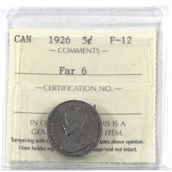 5-cent 1926 Far 6 ICCS Certified F-12.