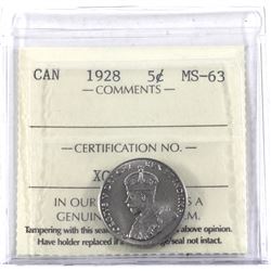 5-cent 1928 ICCS Certified MS-63.