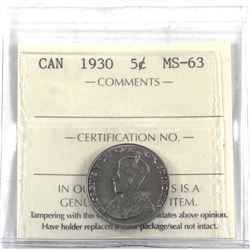 5-cent 1930 ICCS Certified MS-63.