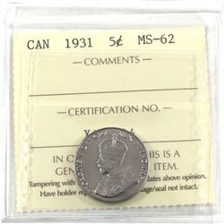 5-cent 1931 ICCS Certified MS-62.