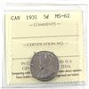 Image 1 : 5-cent 1931 ICCS Certified MS-62.