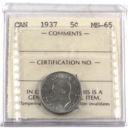 5-cent 1937 ICCS Certified MS-65.
