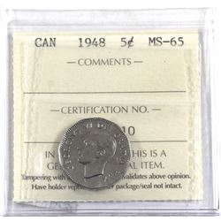 5-cent 1948 ICCS Certified MS-65.