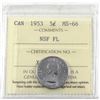 Image 1 : 5-cent 1953 NSF Far Leaf, ICCS Certified MS-66. Flashy coin with exceptional eye appeal.