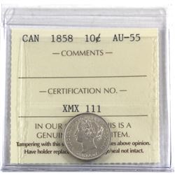 10-cent 1858 ICCS Certified AU-55