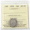 Image 1 : 10-cent 1858 ICCS Certified AU-50! Great first year issue coin.