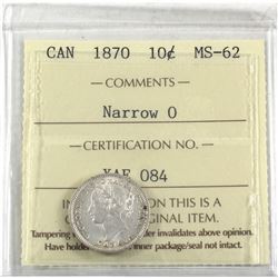 10-cent 1870 Narrow 0 ICCS Certified MS-62.