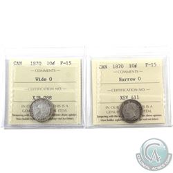 10-cent 1870 Narrow 0 & Wide 0 ICCS Certified F-15. 2pcs