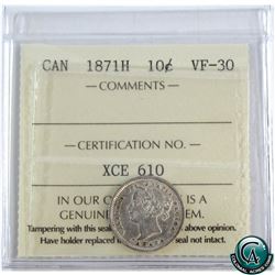10-cent 1871-H ICCS Certified VF-30
