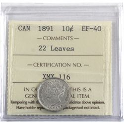 10-cent 1891 22 Leaves ICCS Certified EF-40